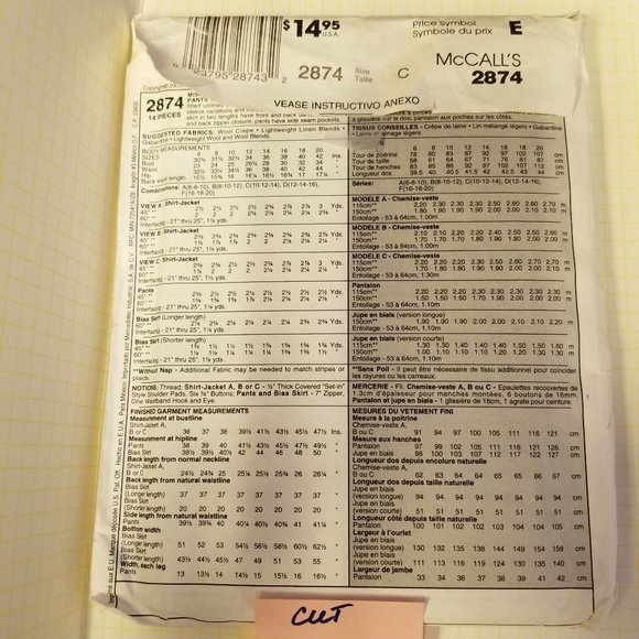 ✅2874 McCalls Misses Shirt Jacket Pants Bias Skirt - Picture 4 of 6